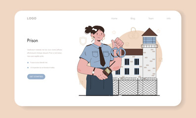 Prison guard web banner or landing page. Police officer convoying
