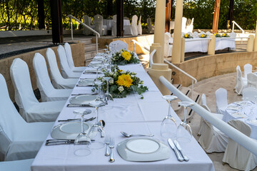 Preparing for a wedding or holiday, table setting