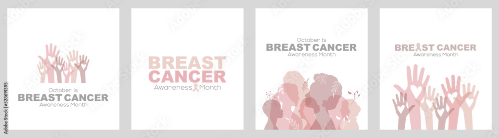 Wall mural breast cancer awareness month card set.