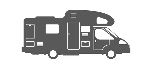 Mobile home silhouette. Van recreational car for travel, vector illustration