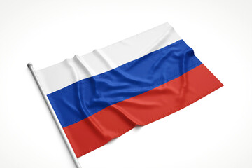 Russia Flag is Laying on a White Surface