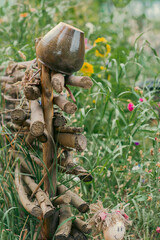 tools in the garden, clay pot