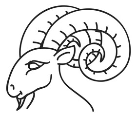 Bighorn head icon. Aries esoteric mythology symbol