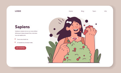 Cavemen, primitive people gathering fruits and vegetables. Human evolution