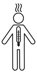 Fever icon. Human figure with hot thermometer sign