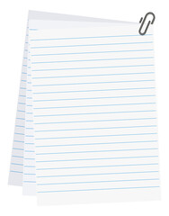 Lined blank notepad pages fixed by paper clip