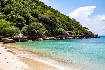Leela Beach and wooden promenade in koh Phangan, Thailand