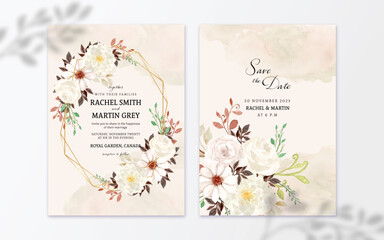 Set of Rustic White Watercolor Flower With Abstract Stain Wedding Invitation