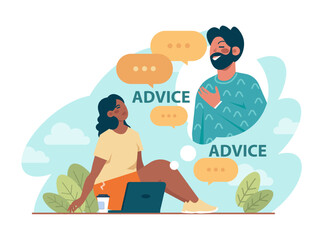 Advice concept. Character or employee giving or taking a piece of advice