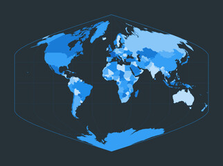 World Map. Baker Dinomic projection. Futuristic world illustration for your infographic. Nice blue colors palette. Beautiful vector illustration.