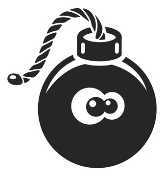 Comic black bomb with eyes. Funny cartoon explosive