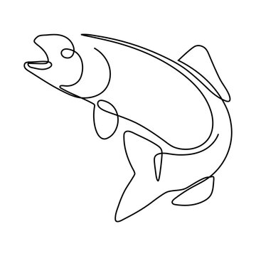 Continuous line mackerel Simple line drawing fish with open mouth