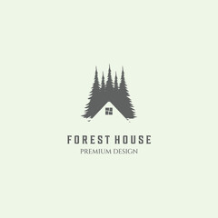 forest home vintage logo minimalist tree wood cabin