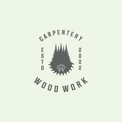wood work vintage tree minimalist icon design logo