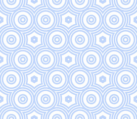 Seamless Geometric Circles and Hexagons Pattern. Blue and White Texture.