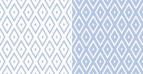 Abstract Seamless Geometric Diamonds Patterns. Blue and White Textures.
