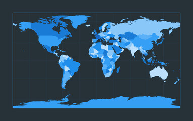 World Map. Patterson cylindrical projection. Futuristic world illustration for your infographic. Nice blue colors palette. Powerful vector illustration.