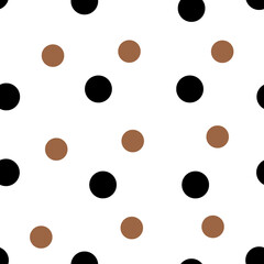 Brown and black polka dots on white background seamless pattern