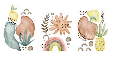 Set of watercolor abstract illustrations for art cards, brochure covers, invitations, wallpapers, canvas prints and posters. Modern backgroun.