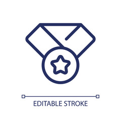 Award badge pixel perfect linear ui icon. Reward top student. Outstanding achievement. GUI, UX design. Outline isolated user interface element for app and web. Editable stroke. Arial font used