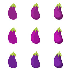 A vector drawn eggplant illustration with various colors and amount of details