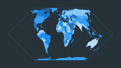 World Map. Eckert II projection. Futuristic world illustration for your infographic. Nice blue colors palette. Astonishing vector illustration.