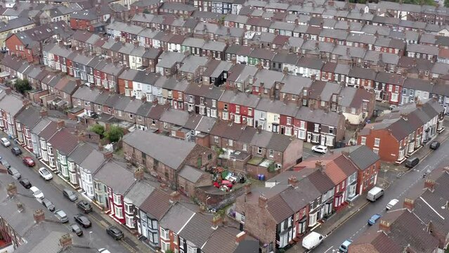 Liverpool Terraced Working Class Houses and Streets Aerial View