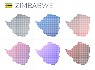 Fototapeta na wymiar Zimbabwe dotted map set. Map of Zimbabwe in dotted style. Borders of the country filled with beautiful smooth gradient circles. Creative vector illustration.