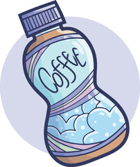 Fototapeta na wymiar Cool blue purple coffee bottle cartoon illustration