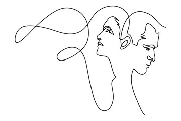 Continuous line, drawing of set faces and hairstyle, fashion concept, woman beauty minimalist, vector illustration for t-shirt, slogan design print graphics style