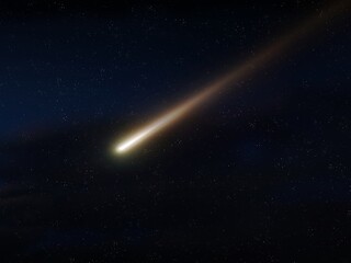 Fototapeta na wymiar Meteorite in the night sky against the background of stars. Meteor glows in the atmosphere. Comet is approaching the Earth's orbit.