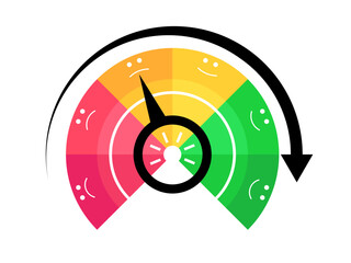 Uncertain credit score. Credit rating indicator from bad to good, from red to green. Rating of investment funds. Credit score gauge. Design for apps, websites and banners. Vector illustration