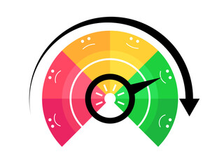 Good credit score. Credit rating indicator from bad to good, from red to green. Rating of investment funds. Credit score gauge. Design for apps, websites and banners. Vector illustration