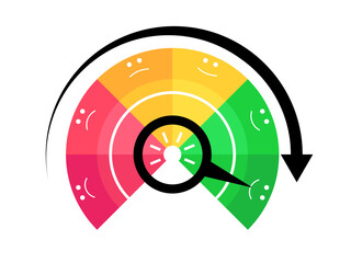 Excellent credit score. Credit rating indicator from bad to good, from red to green. Rating of investment funds. Credit score gauge. Design for apps, websites and banners. Vector illustration