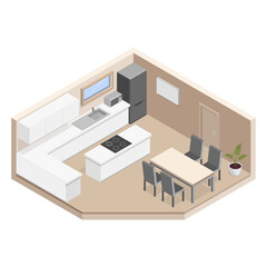 Isometric Kitchen Vector Illustration House Interior