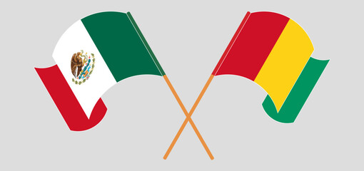 Crossed and waving flags of Mexico and Guinea