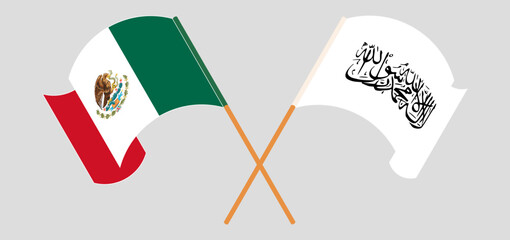 Crossed and waving flags of Mexico and Taliban