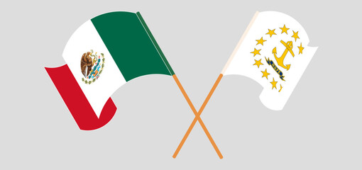 Crossed and waving flags of Mexico and the State of Rhode Island