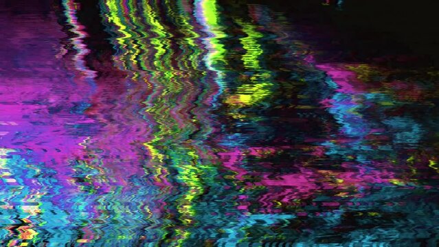 Colorful neon futuristic trendy holographic background. Glitch, interference, noisy bad tv footage. 
