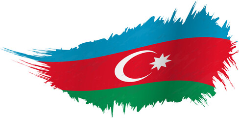 Flag of Azerbaijan in grunge style with waving effect.