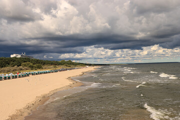 Ostseestrand in Zinnowitz; Blick von der Seebrücke nach Nordwesten