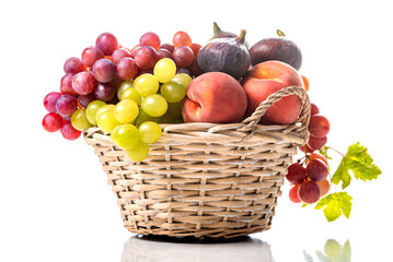 Fruit basket. Grapes, figs and peaches