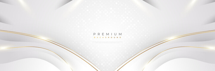 Luxury White and Gold Background with Golden Lines and Paper Cut Style. Premium Gray and Gold Background for Award, Nomination, Ceremony, Formal Invitation or Certificate Design