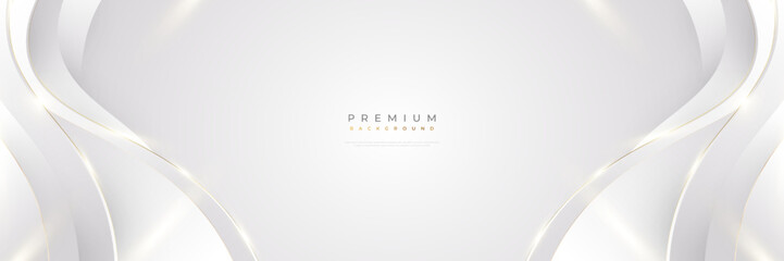 Luxury White and Gold Background with Golden Lines and Paper Cut Style. Premium Gray and Gold Background for Award, Nomination, Ceremony, Formal Invitation or Certificate Design