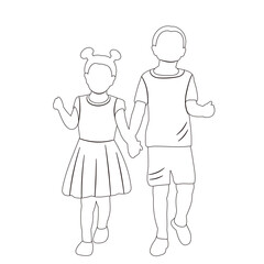brother and sister sketch, contour vector, isolated