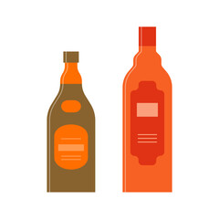 Bottle of whiskey or rum, great design for any purposes. Flat style. Color form. Party drink concept. Simple image shape
