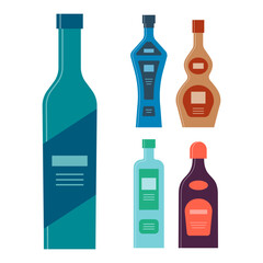 Bottle of vodka gin whiskey liquor. Graphic design for any purposes. Flat style. Color form. Party drink concept. Simple image shape