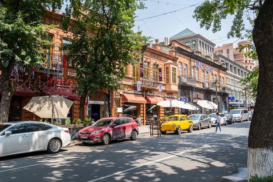 Yerevan/Armenia &ndash; June 27, 2022. Townhouses at Abovyan St