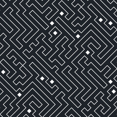 Black labyrinth seamless pattern