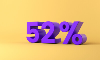 52 percent 3d illustration percentage rendered purple on yellow background